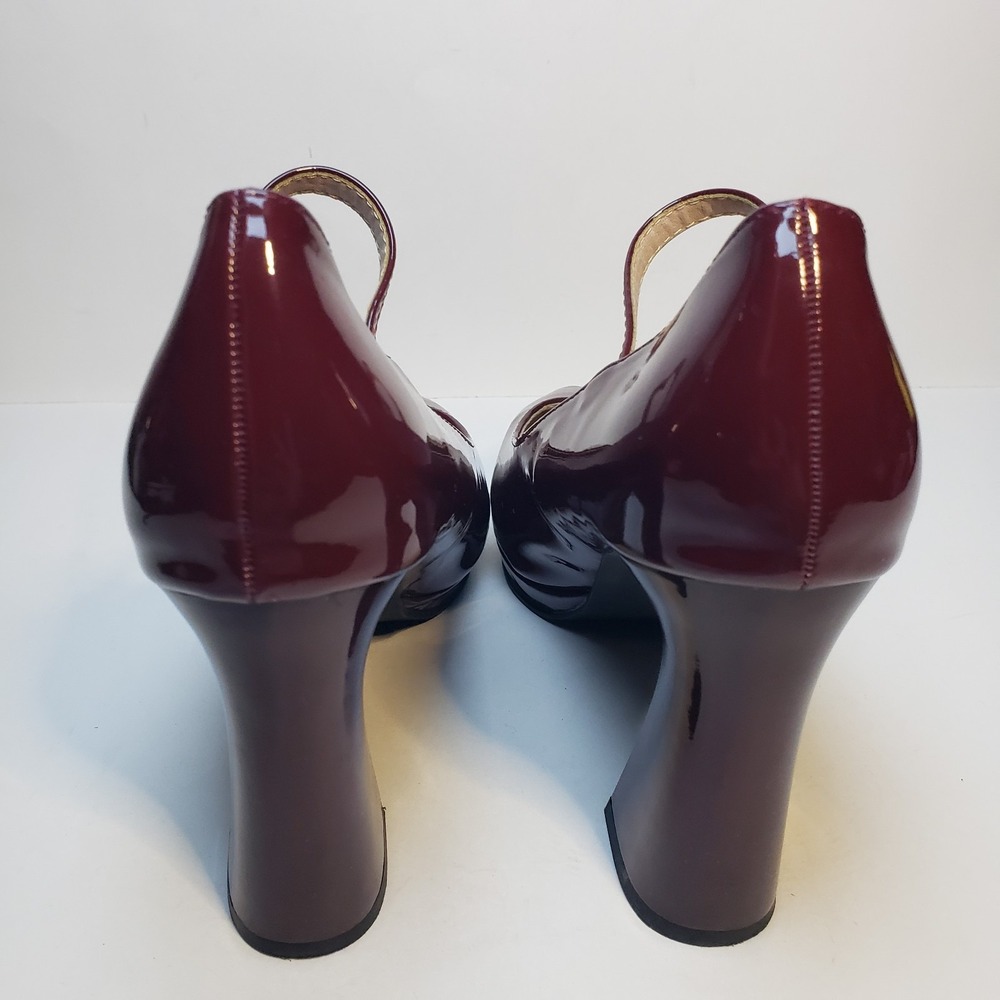 Women's Burgundy Patent Leather Mary Jane Block Heel Shoes Ankle Strap Sz 41 EU - Picture 3 of 11